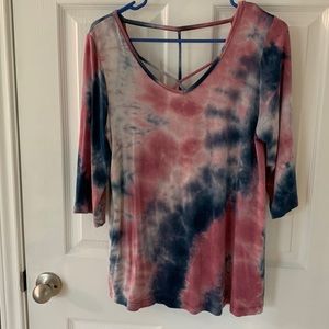 Strappy Tie Died Top with matching blue bra for more straps.